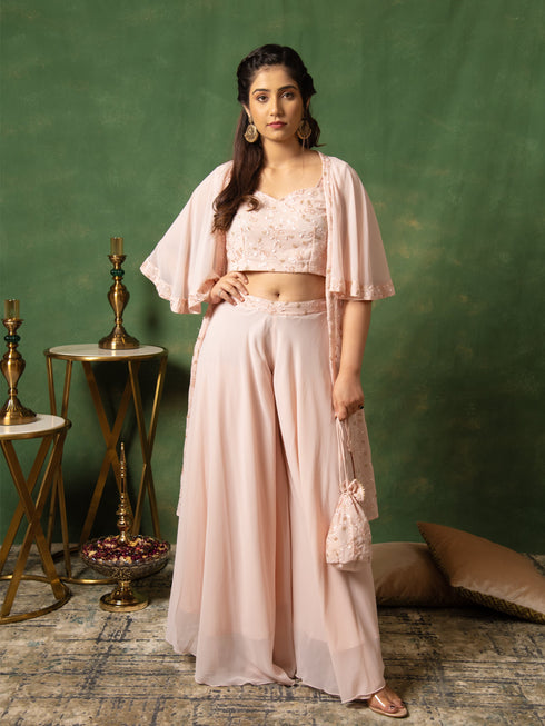 MULMUL BLUSH PINK SEQUIN EMBROIDERED CO-ORD SET MULMUL BLUSH PINK SEQUIN EMBROIDERED CO-ORD SET